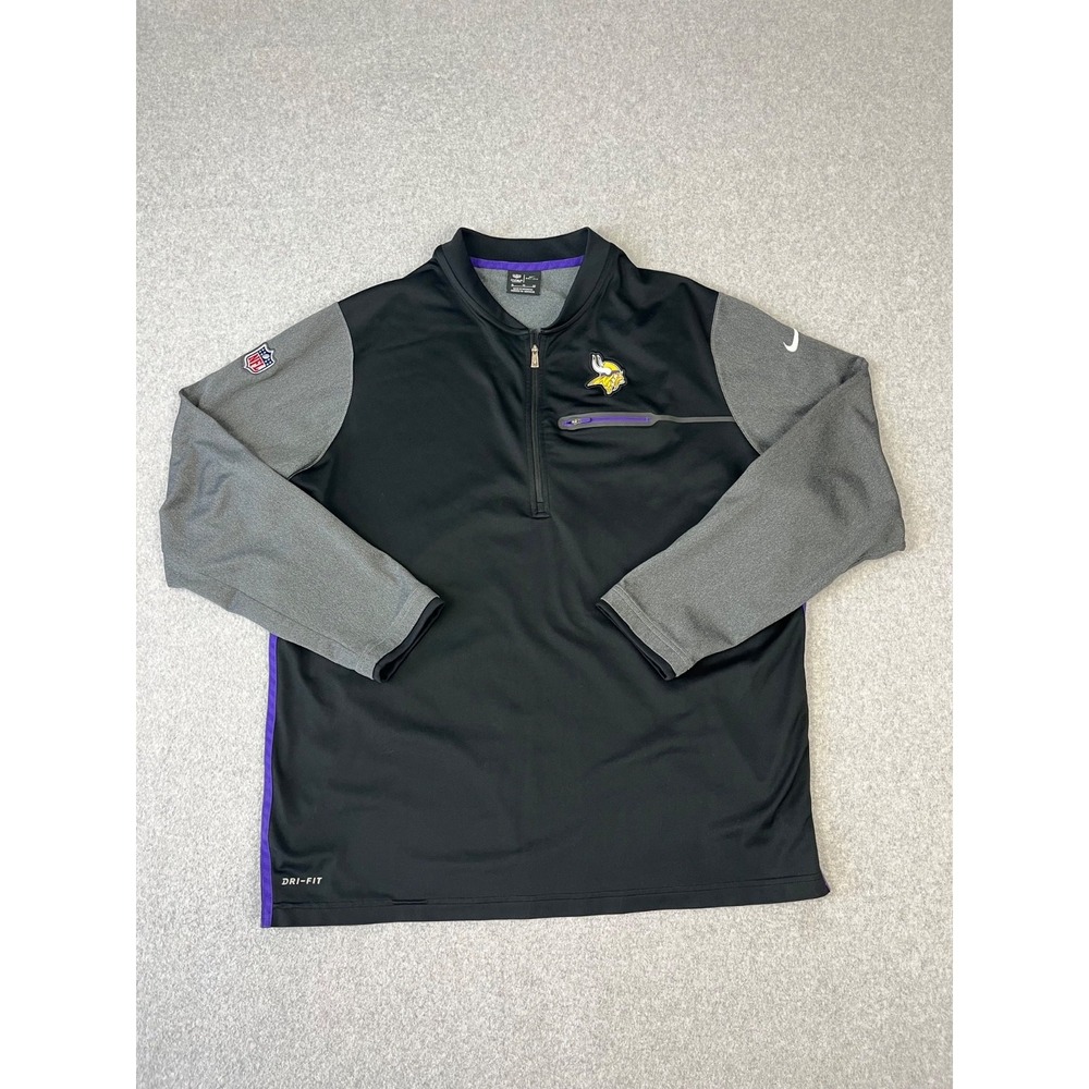Minnesota Vikings Sweatshirt Mens XL Black Purple 1/4 Zip Nike On Field Pullover